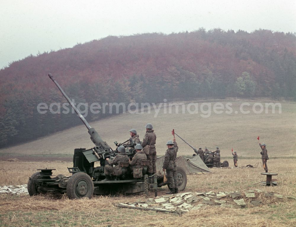 Buchenwald: Meeting of army members of the NVA National Peoples Army with members of the GSSD Group of Soviet Forces in Germany for a meeting on the occasion of the joint exercise OKTOBERSTORM at the foot of the National Memorial in Buchenwald, Thuringia in the territory of the former GDR, German Democratic Republic