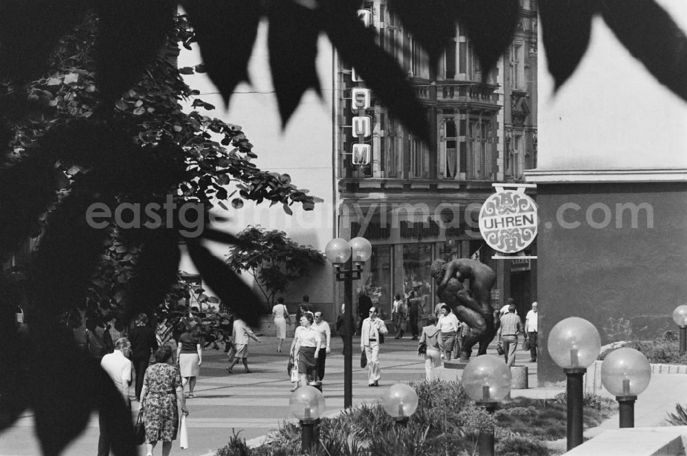 Halle (Saale): Tourist attraction, strolling and shopping street Klement-Gottwald-Strasse (today Leipziger Strasse) in Halle (Saale), Saxony-Anhalt in the territory of the former GDR, German Democratic Republic