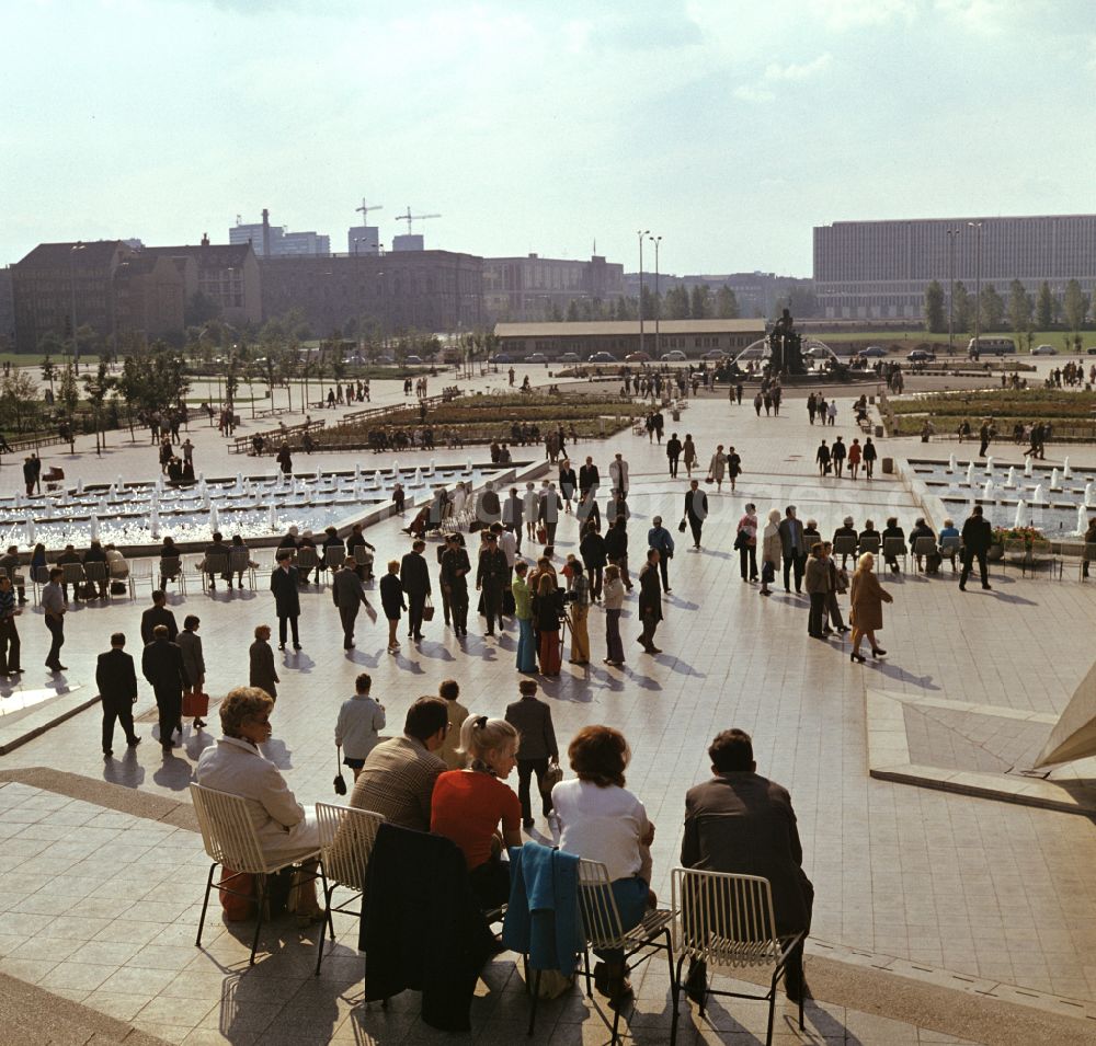 GDR image archive: Berlin - Popular water feature - fountain Neptunbrunnen on the Alexanderplatz in Berlin East Berlin in the territory of the former GDR, German Democratic Republic