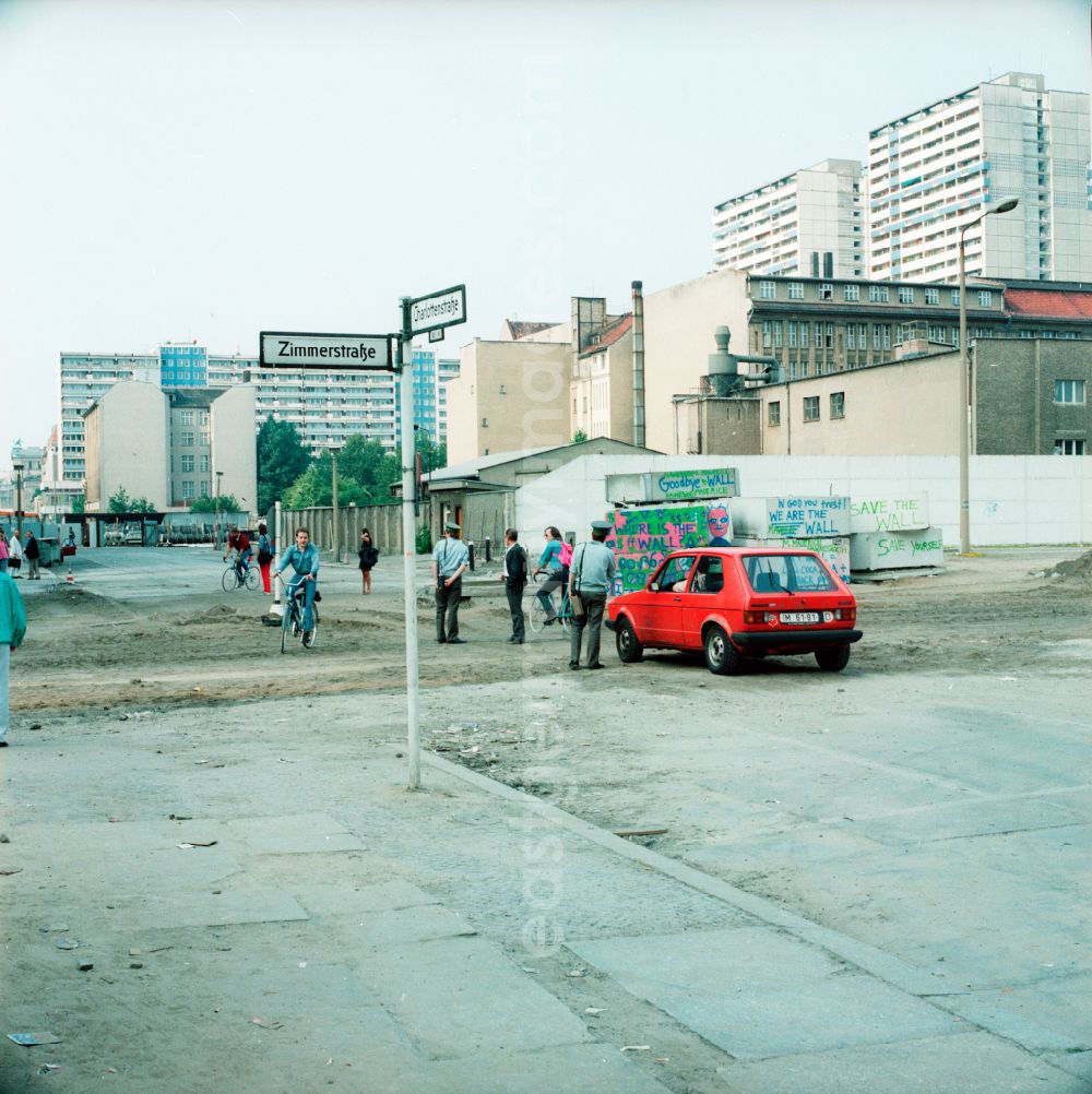 GDR photo archive: Berlin - At the former Berlin Wall strip at Charlottenstrasse corner Zimmerstrasse in Berlin