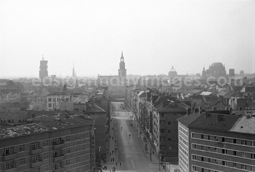 GDR photo archive: Berlin - Roof landscape of an old apartment building complex on street Rosa-Luxemburg-Strasse in the district Mitte in Berlin Eastberlin on the territory of the former GDR, German Democratic Republic