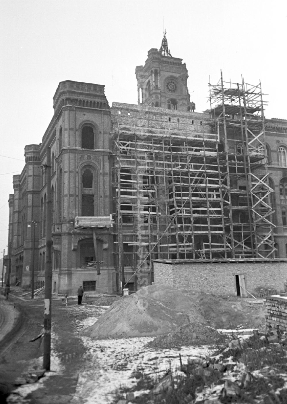 GDR photo archive: Berlin - Start of the reconstruction of the Red Town Hall in East Berlin, destroyed in the Second World War, on the territory of the former GDR, German Democratic Republic