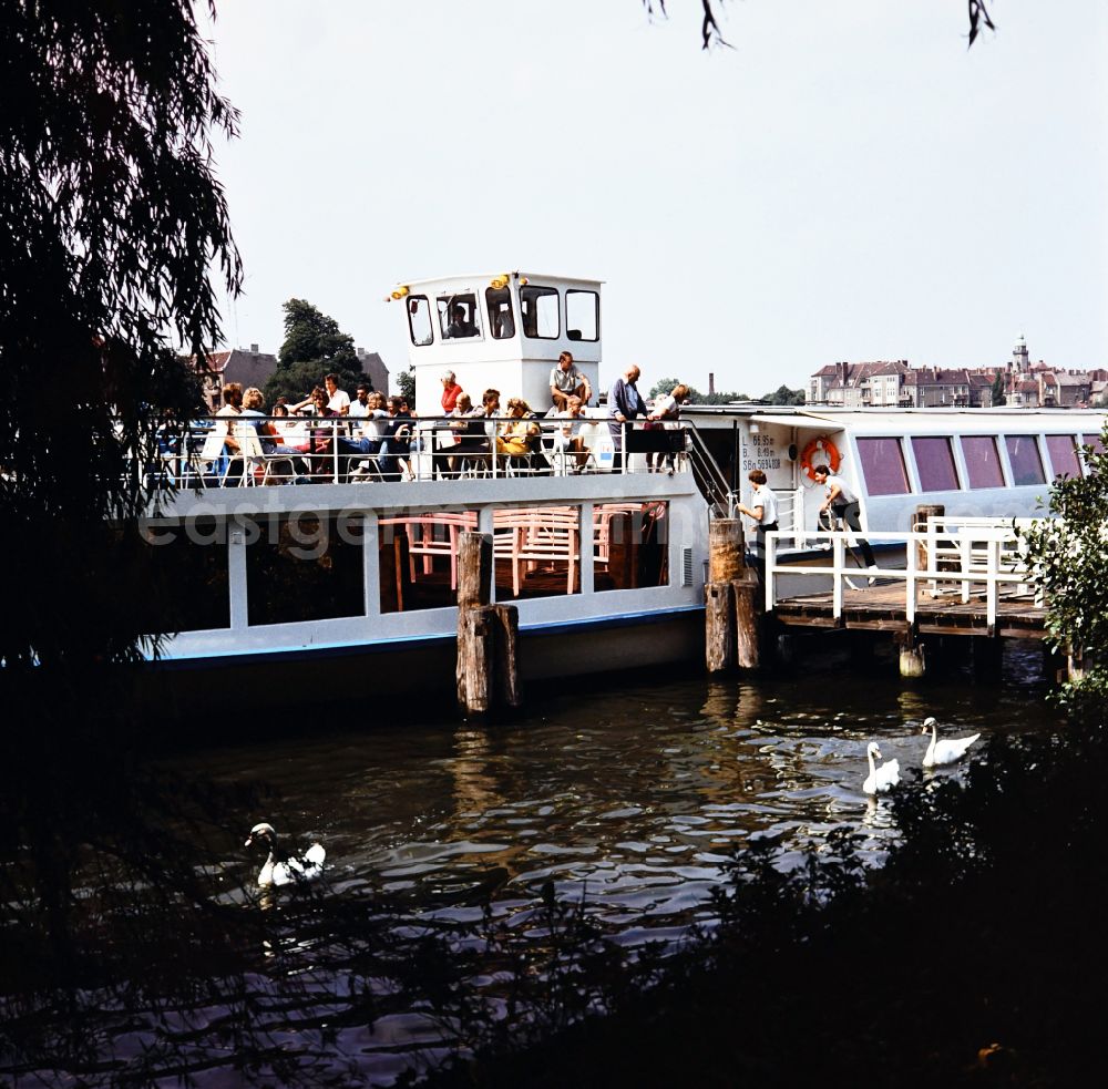 GDR image archive: Berlin - Passenger ship Wilhelm Pieck of the shipping company Weisse Flotte at the pier at the Luisenhain park in Koepenick in East Berlin on the territory of the former GDR, German Democratic Republic