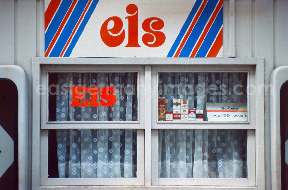 GDR photo archive: Berlin - Window of an ice cream parlor in East Berlin on the territory of the former GDR, German Democratic Republic