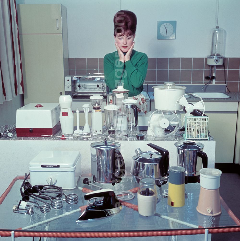 GDR image archive: Berlin - Household appliances of various models in a kitchen household in Berlin East Berlin in the territory of the former GDR, German Democratic Republic