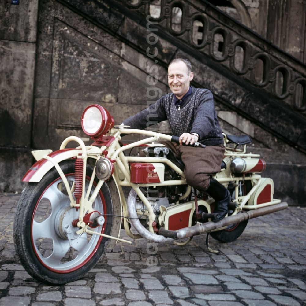 GDR photo archive: Dresden - Historic motorcycle of the brand Boehmerland in the Transport Museum in Dresden, Saxony in the area of the former GDR, German Democratic Republic