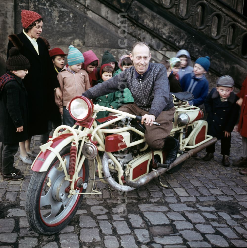 GDR image archive: Dresden - Historic motorcycle of the brand Boehmerland in the Transport Museum in Dresden, Saxony in the area of the former GDR, German Democratic Republic