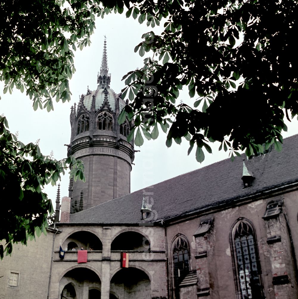 Lutherstadt Wittenberg: Castle Church of All Saints on the Castle Square in Lutherstadt Wittenberg, Saxony-Anhalt in the territory of the former GDR, German Democratic Republic