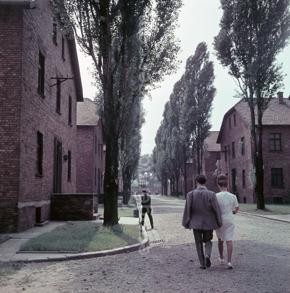 Oswiecim - Auschwitz: Facades of the remaining buildings of the concentration camp visitors and tourists warn against forgetting in Oswiecim - Auschwitz in Poland