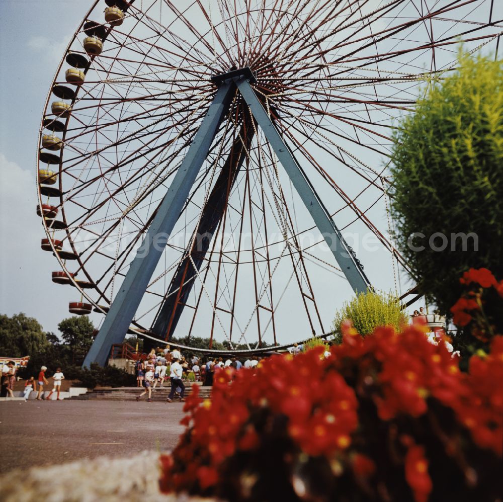 GDR image archive: Berlin - Ferris wheel in the Plaenterwald cultural park in East Berlin in the Treptow district. The cultural park was the only permanent amusement park in the GDR. After reunification, the park functioned as Spreepark Berlin until 20