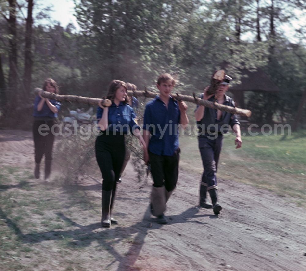 GDR photo archive: Nauen - FDJ members carrying out land reclamation work to drain agricultural land in Nauen, Brandenburg in the territory of the former GDR, German Democratic Republic