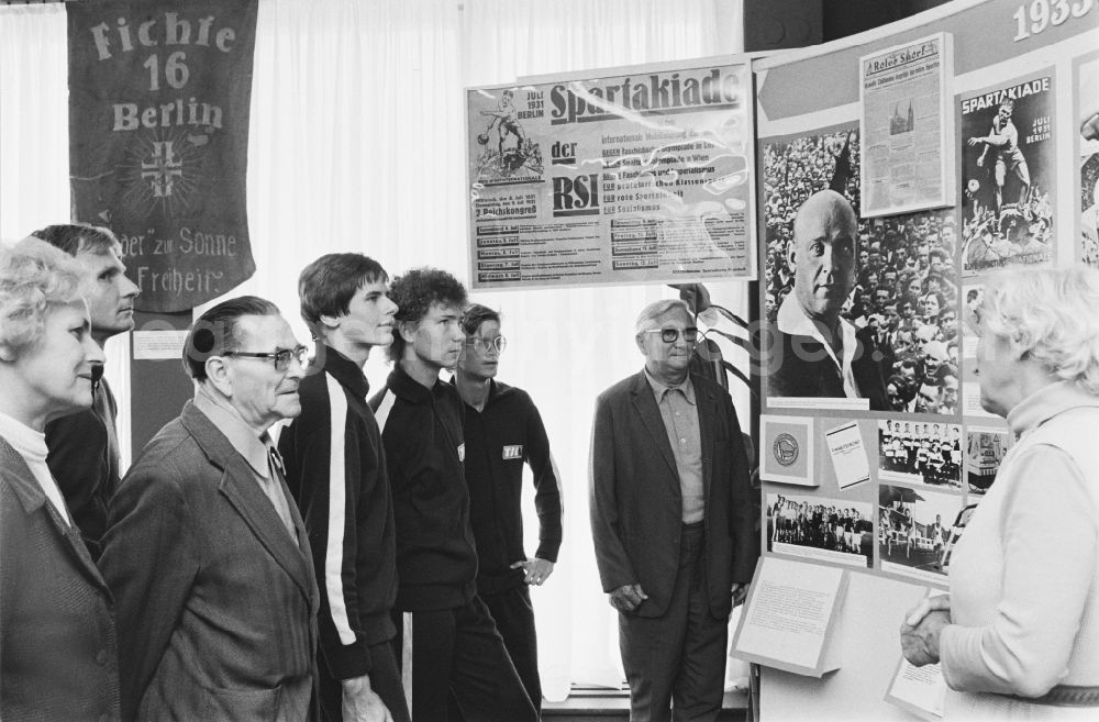 Berlin: Exhibits of the museum exhibition Sports History Cabinet in the Friedrich-Ludwig-Jahn-Sportpark on Cantianstrasse in the Prenzlauer Berg district of Berlin East Berlin in the area of the former GDR, German Democratic Republic