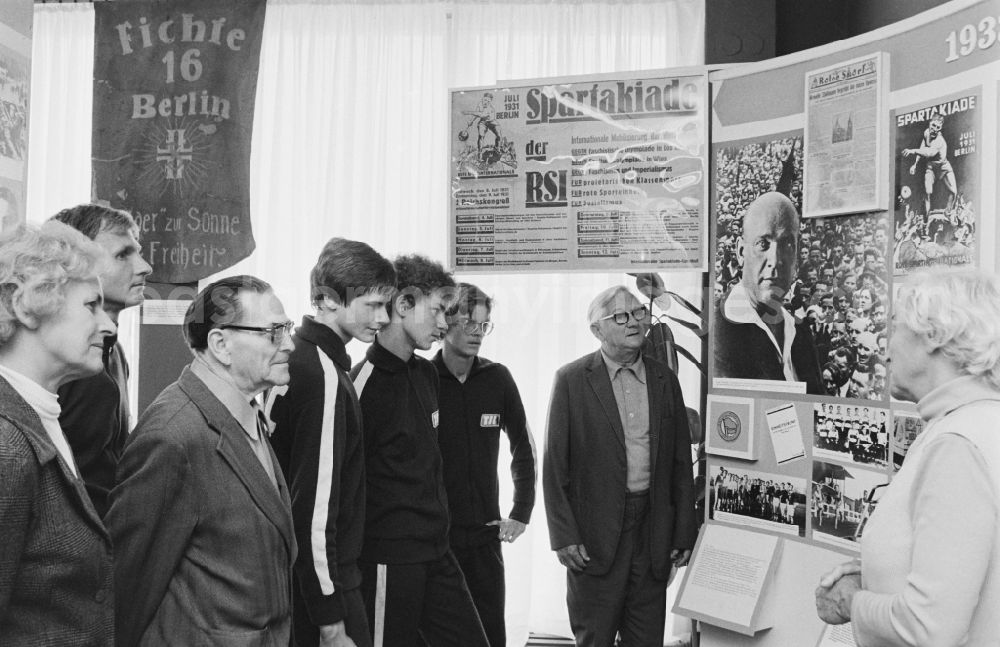 Berlin: Exhibits of the museum exhibition Sports History Cabinet in the Friedrich-Ludwig-Jahn-Sportpark on Cantianstrasse in the Prenzlauer Berg district of Berlin East Berlin in the area of the former GDR, German Democratic Republic