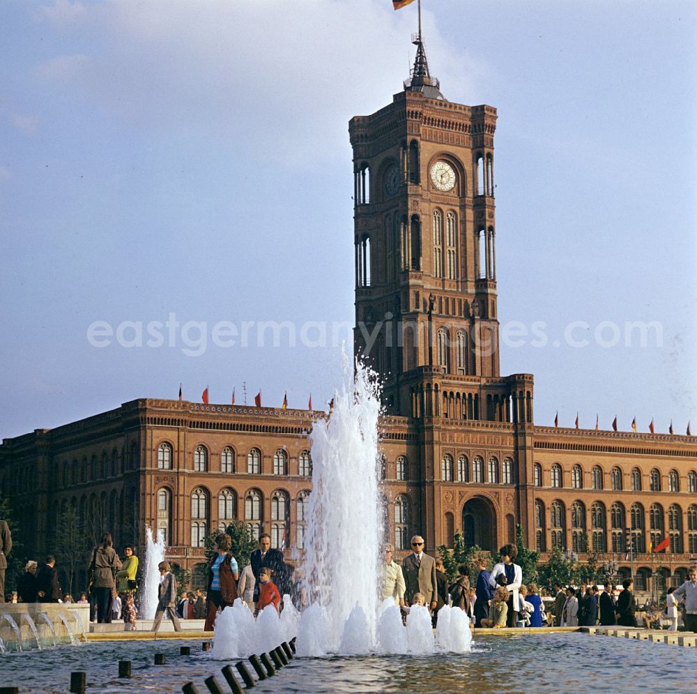 GDR photo archive: Berlin - Building of the town hall of the city administration Rotes Rathaus on Rathausstrasse in the Mitte district of Berlin East Berlin on the territory of the former GDR, German Democratic Republic