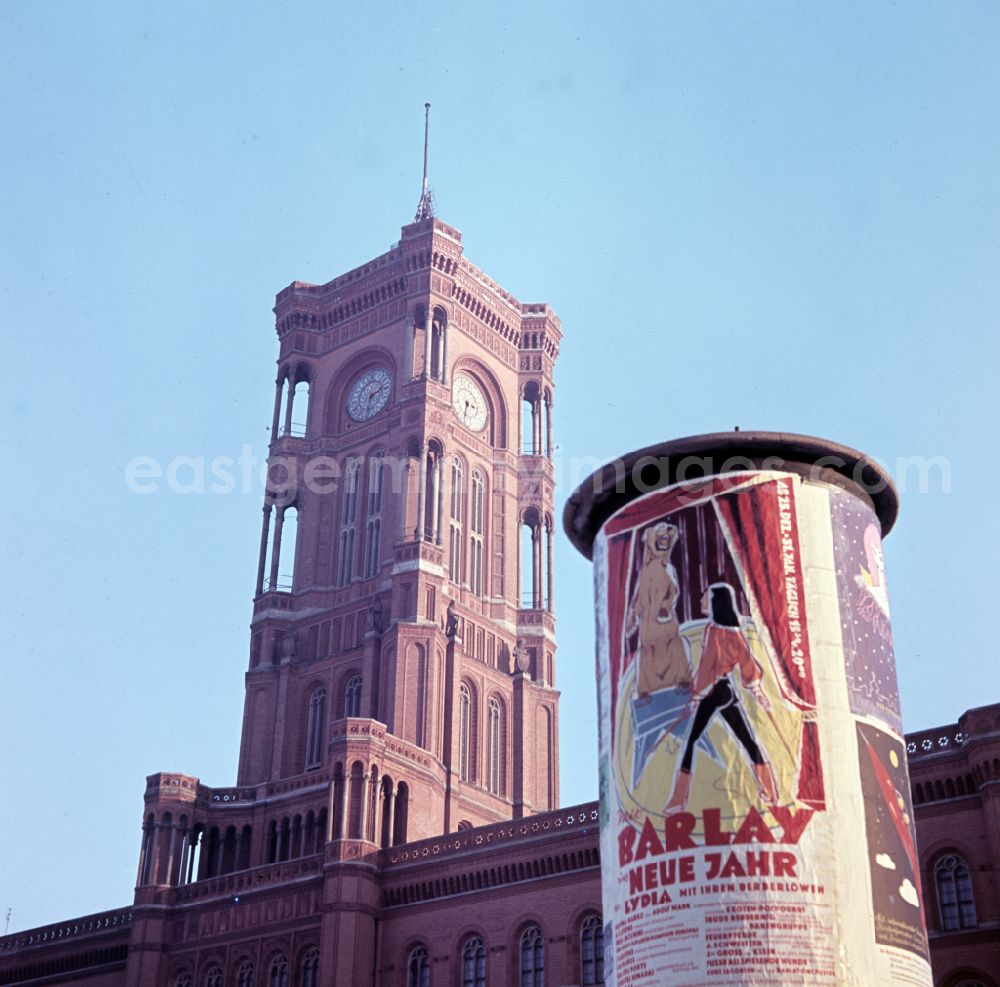 GDR photo archive: Berlin - Building of the town hall of the city administration Rotes Rathaus on Rathausstrasse in the Mitte district of Berlin East Berlin on the territory of the former GDR, German Democratic Republic