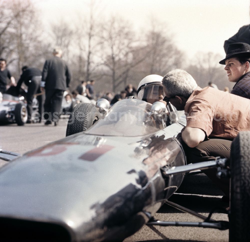 GDR photo archive: Hohenstein-Ernstthal - A Melkus Melkus-Cigar racing car on the starting position before a race on the Sachsenring in Hohenstein-Ernstthal, Saxony in the territory of the former GDR, German Democratic Republic