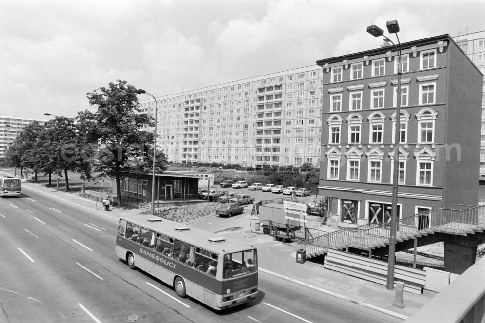 GDR picture archive: Berlin - Renovated facades on the Bundesstrasse 5 formerly Strasse der Befreiung in the district of Lichtenberg in the district Lichtenberg in Berlin East Berlin on the territory of the former GDR, German Democratic Republic