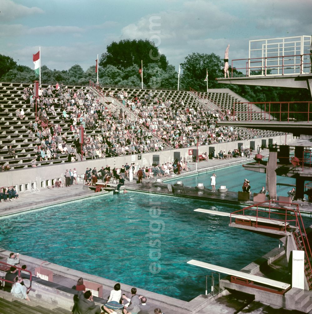 Berlin: Diving in the swimming pool of the Karl-Friedrich-Friesen-Stadion swimming pool in the Volkspark Friedrichshain in Berlin East Berlin in the territory of the former GDR, German Democratic Republic