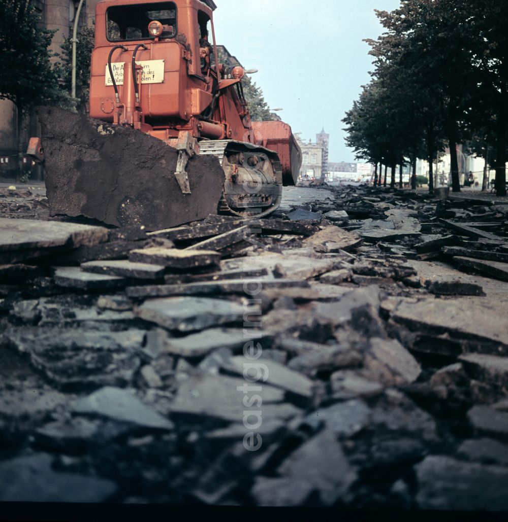 GDR image archive: Berlin - Construction site for the demolition of damaged road surface in the street Unter den Linden in the Mitte district of Berlin East Berlin in the area of the former GDR, German Democratic Republic