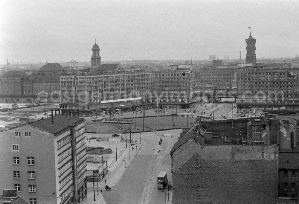 GDR photo archive: Berlin - Road traffic and road conditions in the square area Alexanderplatz in Berlin Eastberlin on the territory of the former GDR, German Democratic Republic