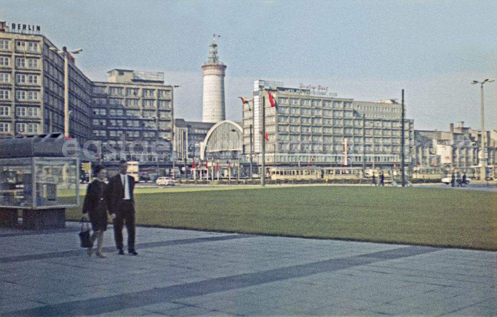 GDR photo archive: Berlin - Road traffic and road conditions in the square area on place Alexanderplatz in the district Mitte in Berlin Eastberlin on the territory of the former GDR, German Democratic Republic