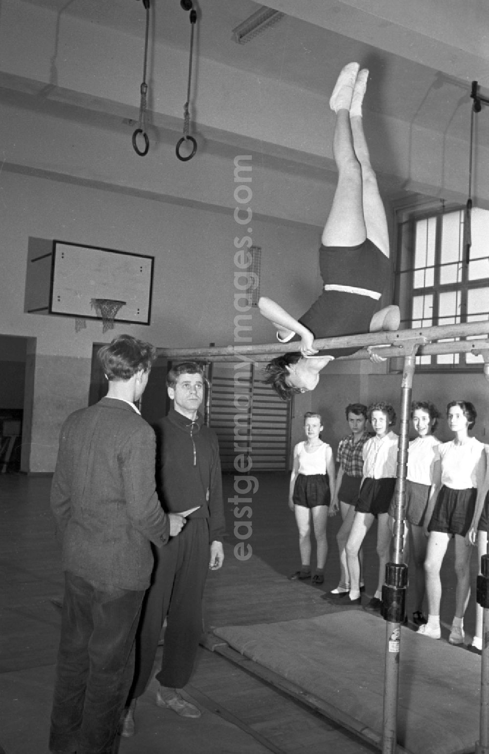 GDR photo archive: Berlin - Students during gymnastics lessons in Berlin East Berlin in the area of the former GDR, German Democratic Republic