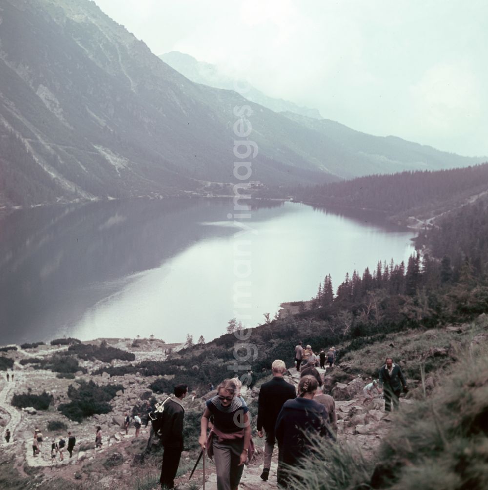 GDR picture archive: Zakopane - Holidaymakers hiking in the High Tatras at the mountain lake Morskie Oko Sea Eye in Zakopane in Poland