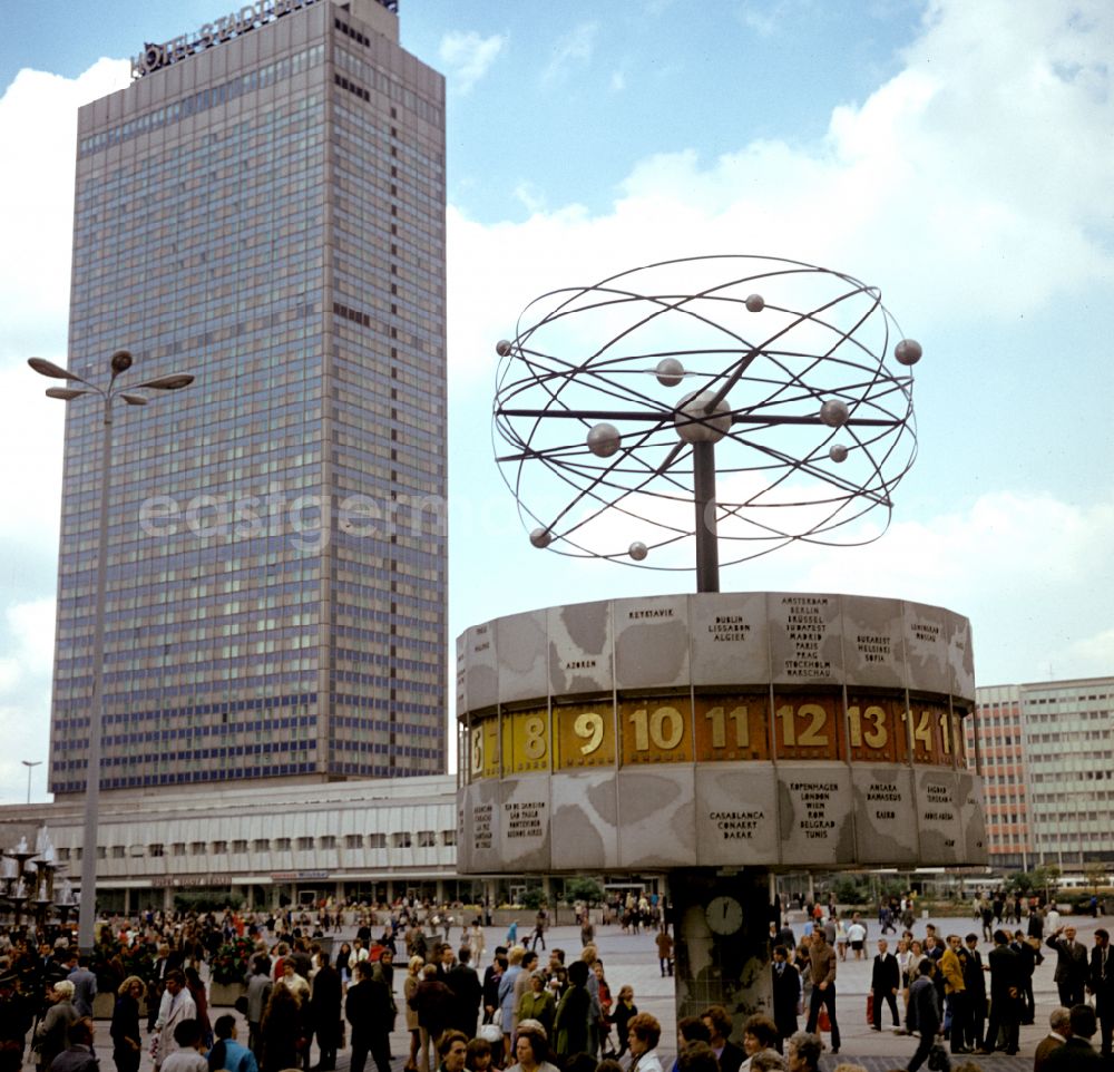 Berlin: Tourist Attraction and Landmark Weltzeituhr on place Alexanderplatz in Berlin Eastberlin on the territory of the former GDR, German Democratic Republic