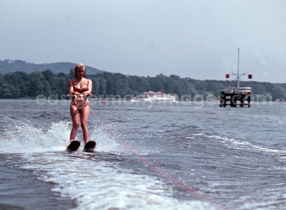 GDR photo archive: Berlin - Waterskiing in the Gruenau district of Berlin East Berlin in the territory of the former GDR, German Democratic Republic