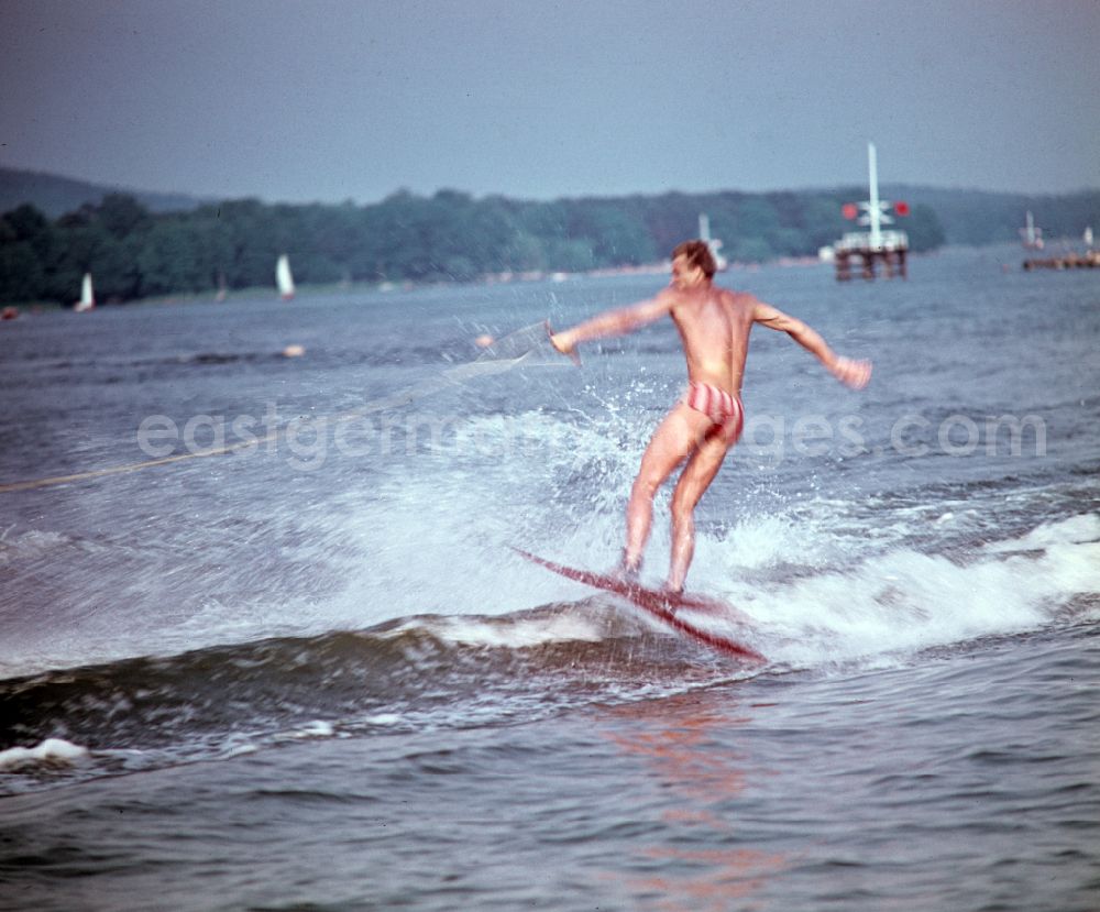 GDR photo archive: Berlin - Waterskiing in the Gruenau district of Berlin East Berlin in the territory of the former GDR, German Democratic Republic