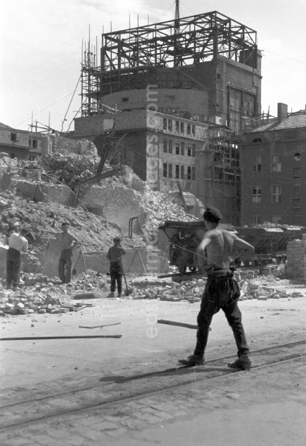 Berlin: Reconstruction of the Volksbuehne at Rosa-Luxemburg-Platz in East Berlin on the territory of the former GDR, German Democratic Republic