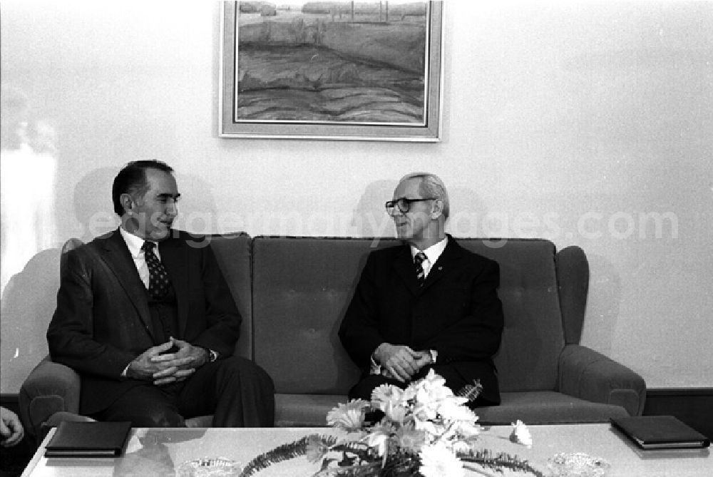 GDR image archive: Berlin - Willi Stoph empfängt Veselin Djuranovic in Berlin. Gespräch zwischen Willi Stoph und Veselin Djuranovic. (173)