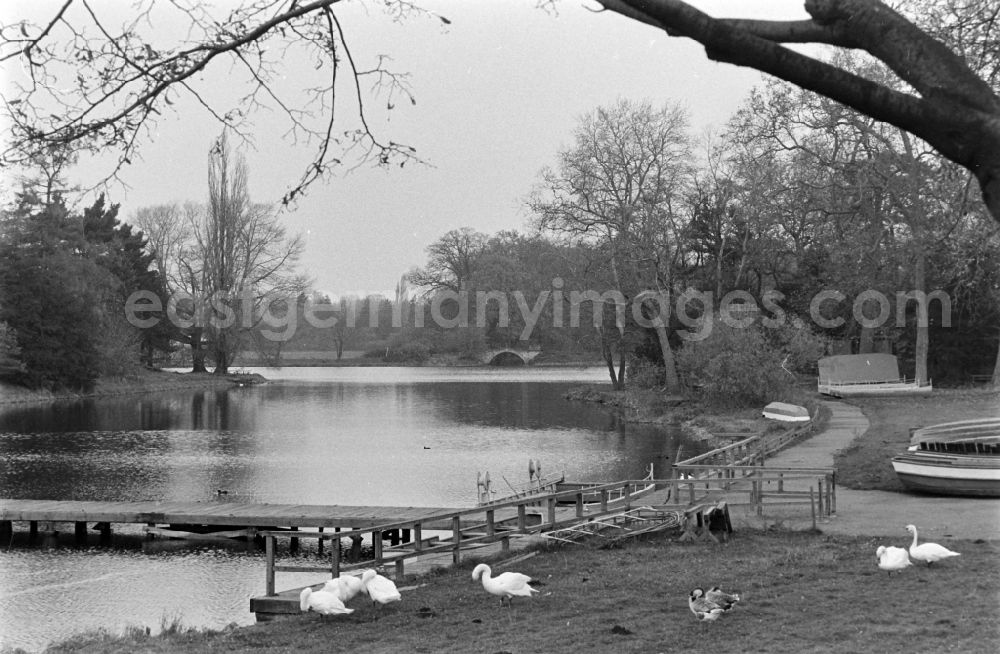 Oranienbaum-Wörlitz: Gondola landing stage at Kraegengraben in Woerlitzer Park in Oranienbaum-Woerlitz, Saxony-Anhalt in the territory of the former GDR, German Democratic Republic