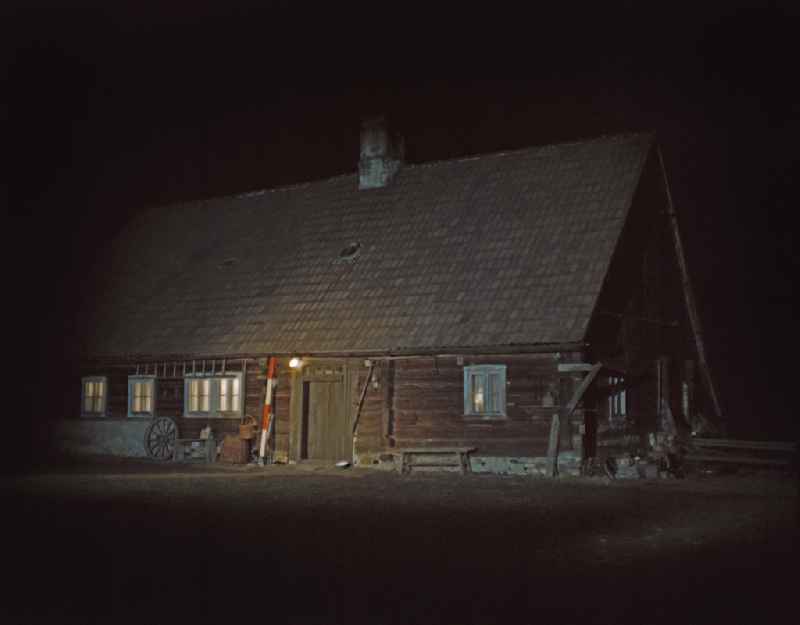 Agricultural work in a farm and farm at night in the district Haide in Weisskeissel, Saxony on the territory of the former GDR, German Democratic Republic