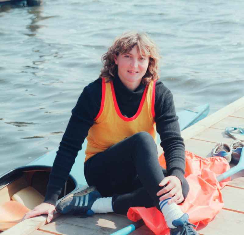 The German canoeist Birgit Fischer am Beetzsee in Brandenburg today. 1984 and 1993 Birgit Schmidt. She was a member of the Army Sports clubs forward Potsdam