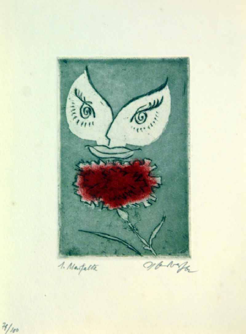 Grafik von Herbert Sandberg '1. Maifalter' aus dem Jahr 1962, 15,0x10,0cm Aquatinta, handsigniert, 79/10