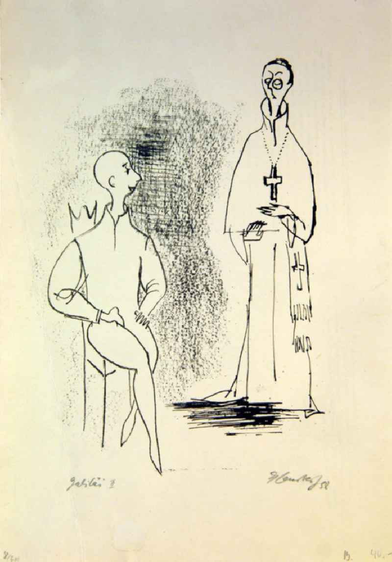 Grafik von Herbert Sandberg 'Galilei 2' aus dem Jahr 1958, 23,0x15,0cm Lithographie, handsigniert, 8/3