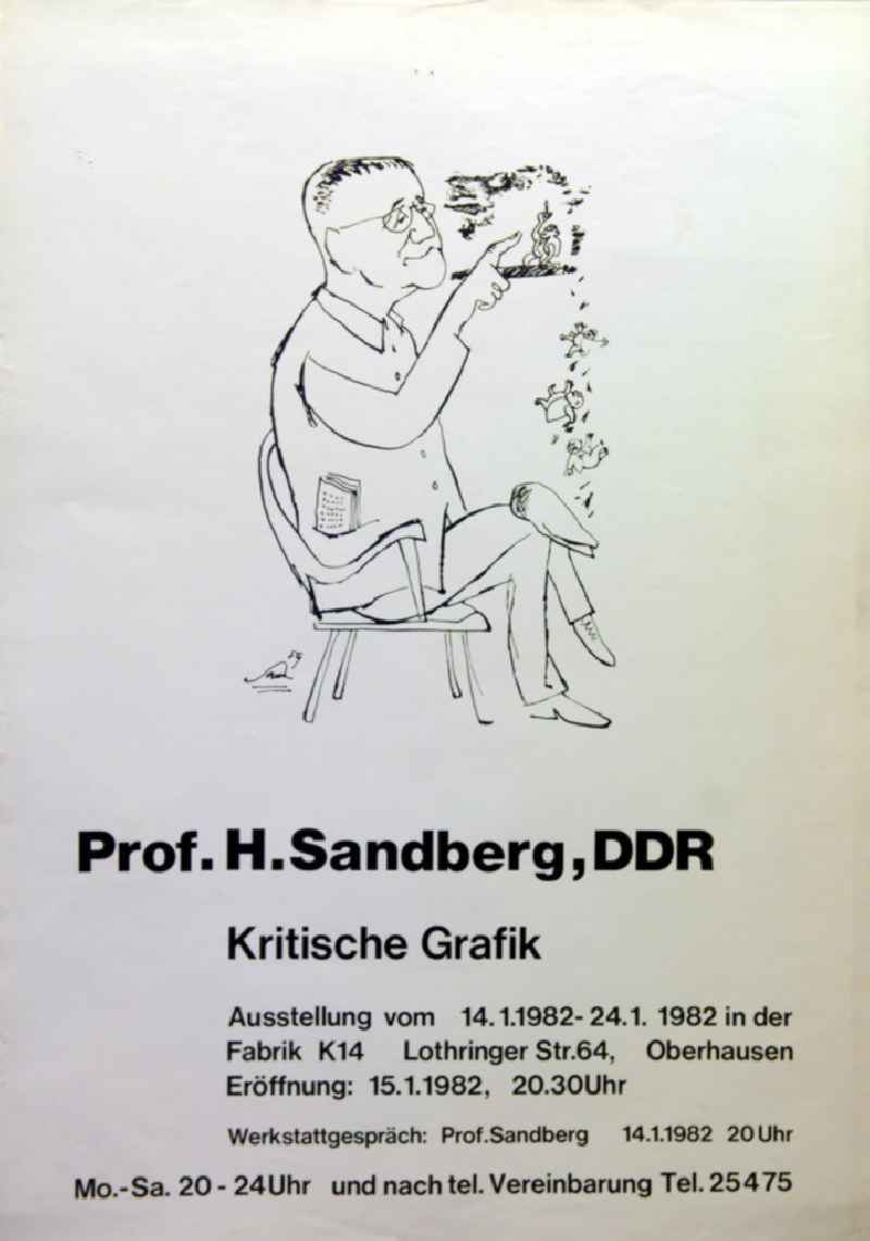 Plakat der Ausstellung 'Prof. H. Sandberg, DDR, kritische Grafik' vom 14.01.-24.