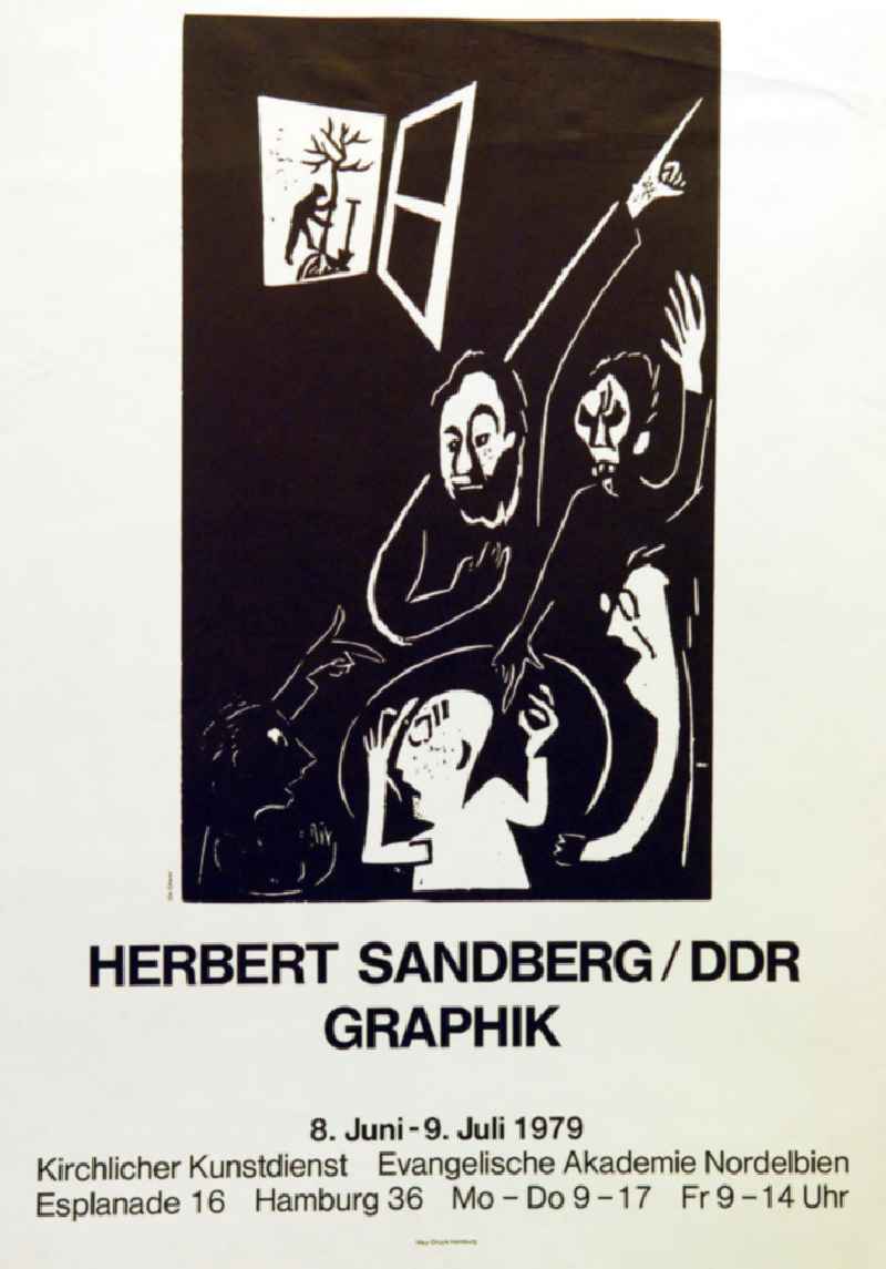 Plakat der Ausstellung 'Herbert Sandberg/DDR Graphik' vom 08.06.-09.