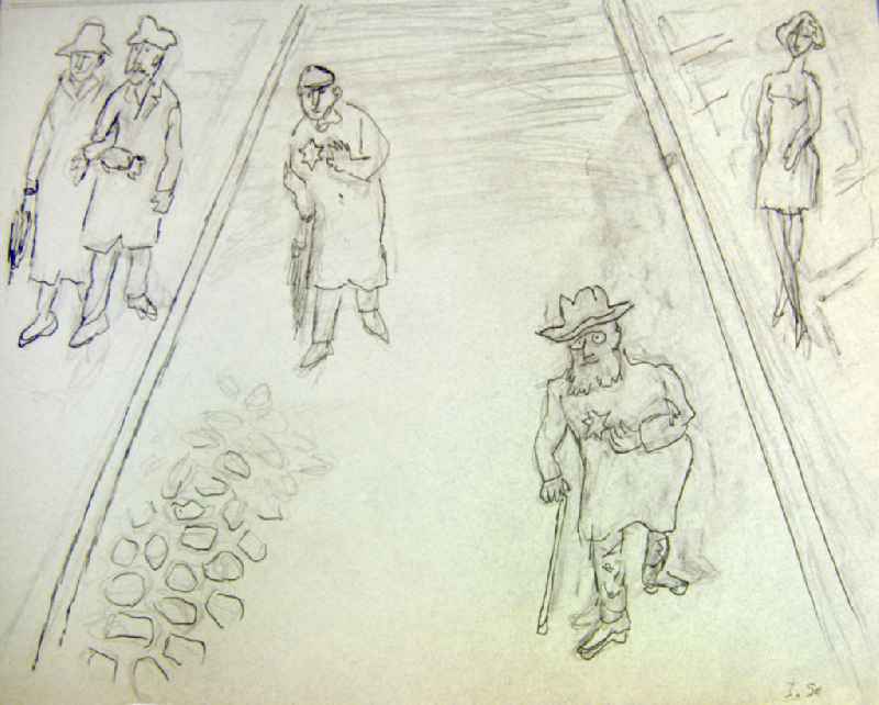 Skizze von Herbert Sandberg 'Nur nicht auf den Bürgersteig' 33,