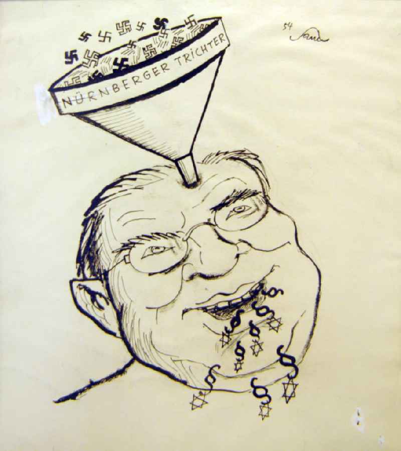 Zeichnung von Herbert Sandberg 'Nürnberger Trichter' aus dem Jahr 1954, 13,0x19,