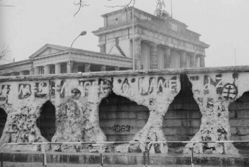 Resolved concrete segments on the anti-tank ditch of the Berlin Wall at the Brandenburg Gate in Berlin-Mitte