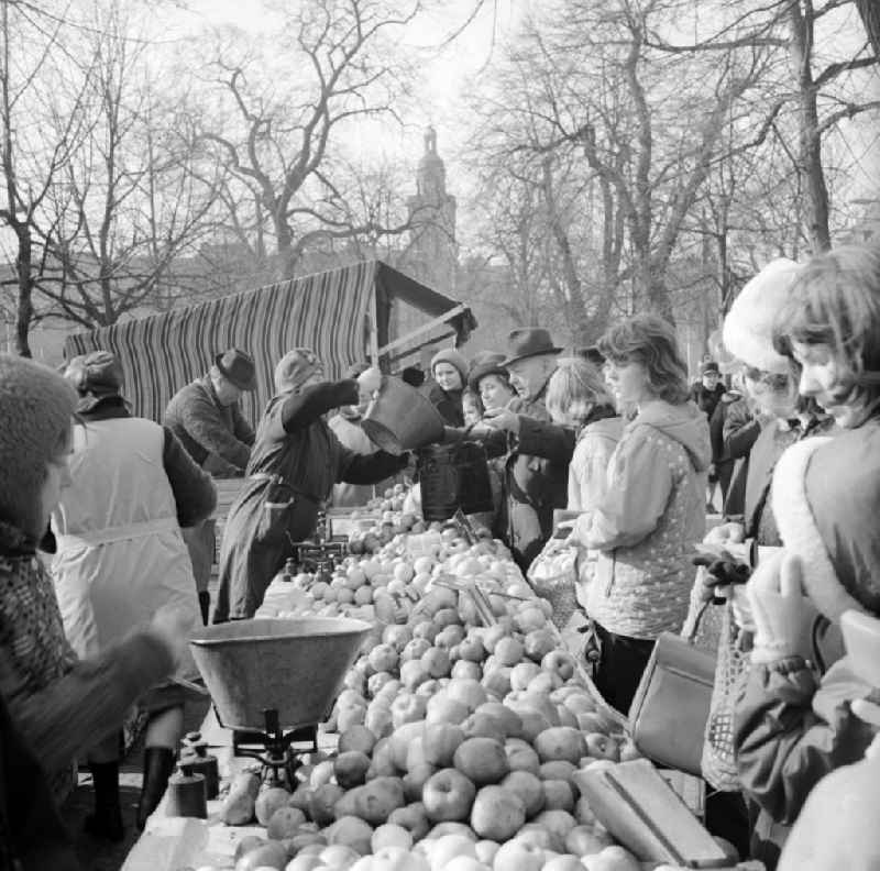 Fruit and vegetable sale at a market in Berlin, the former capital of the GDR, German Democratic Republic