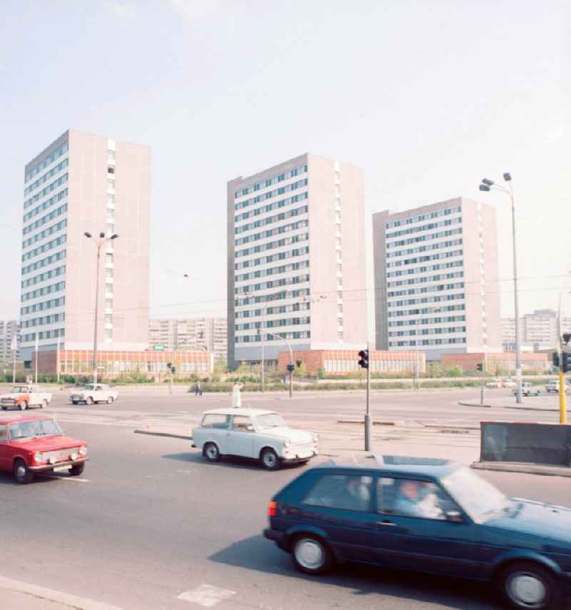 Workers' hostel at the Lenin Avenue, today Landsberger Allee, corner Ho Chi Minh road, today Weissenseer way in Berlin, the former capital of the GDR, German Democratic Republic. Today it is the Holiday Inn Hotel Berlin City East