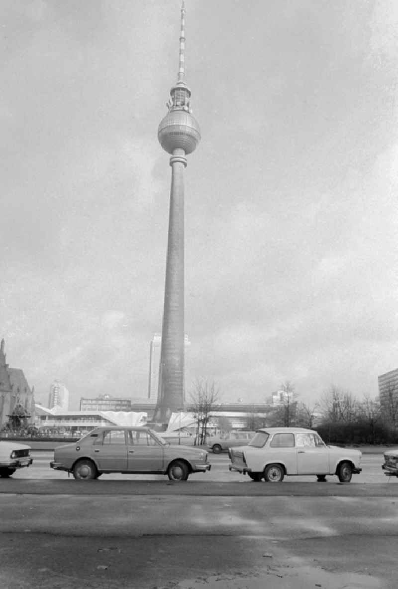 The Berlin television tower of the Spandauer street in Berlin, the former capital of the GDR, German democratic republic