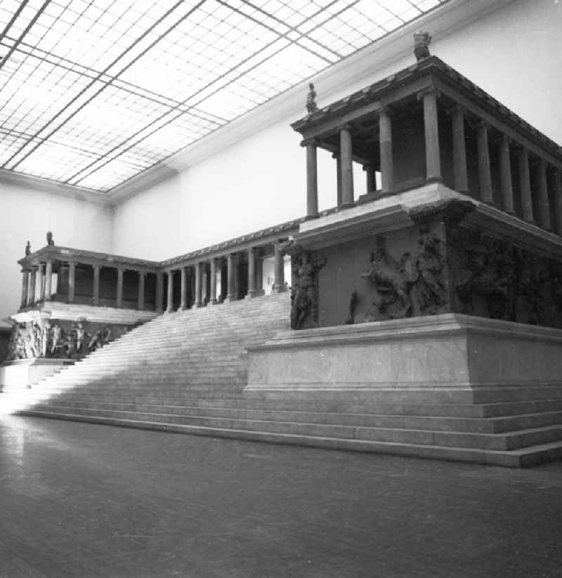 The monumental Pergamonaltar in the Pergamonmuseum on the museum island in Berlin, the former capital of the GDR, German democratic republic
