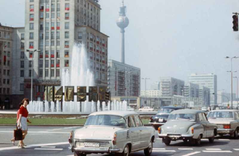 Fountains on the Strausberger place in Berlin, the former capital of the GDR, German democratic republic