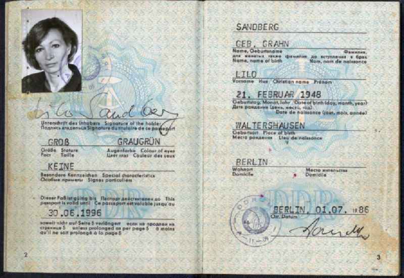 Reproduction pasport of actress Lilo Grahn issued in Berlin, the former capital of the GDR, German Democratic Republic. For most GDR citizens, the coveted travel document was only available with the turnaround, and formally it was reserved for selected travel cadres