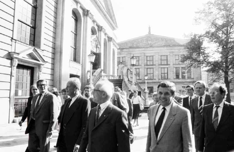 SPD - Chairman Willy Brandt on a guided tour and city tour at the Schauspielhaus at the Gendarmenmarkt in the district Mitte in Berlin, the former capital of the GDR, German Democratic Republic