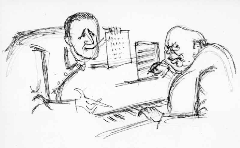 Repro sketch by Herbert Sandberg of Bertolt Brecht (*10.02.1898 †14.08.1956) and Hanns Eisler (*06.07.1898 †06